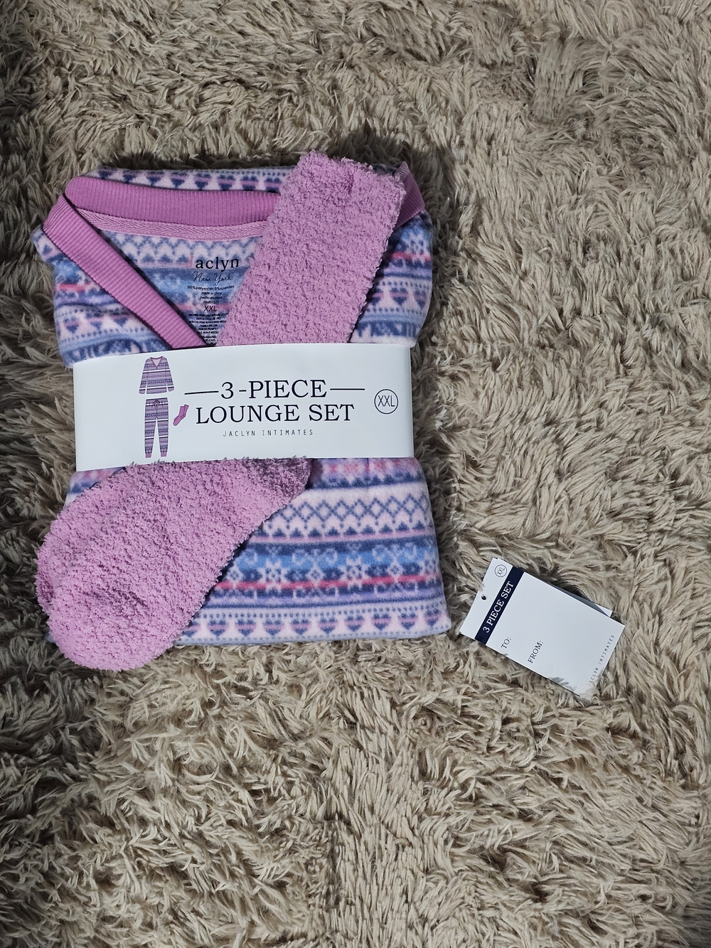 Jaclyn Intimates Pink Patterned 3-Piece Lounge Set - XXL